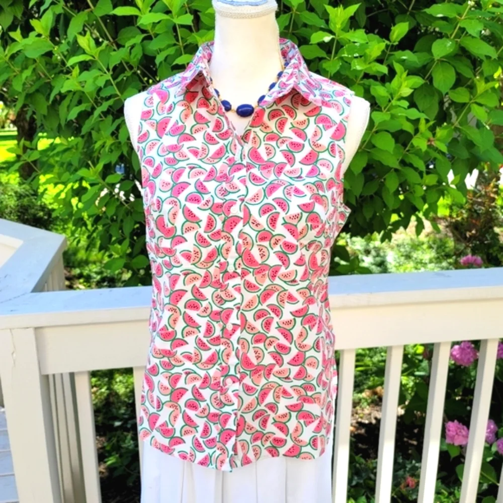 New! J. Crew size Small S sleeveless button-up cotton top watermelon NWT